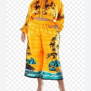 L'ATISTE Yellow and Black Wide Leg Jumpsuit